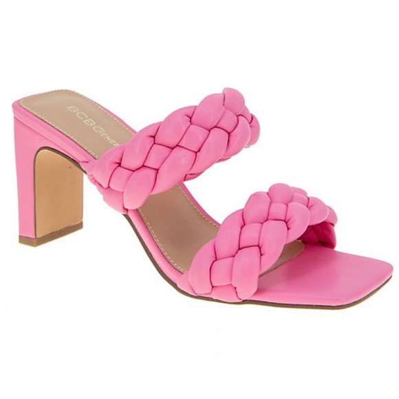 BCBGeneration Pink “Finaa” Slide Chunky Braided Woven Strap Heel Sandal Size 7 - Picture 15 of 16